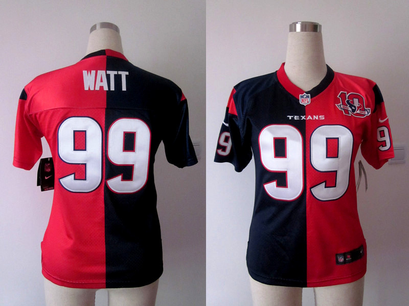blue and red J.J. Watt Texans Women Nike Split Elite #99 Jersey