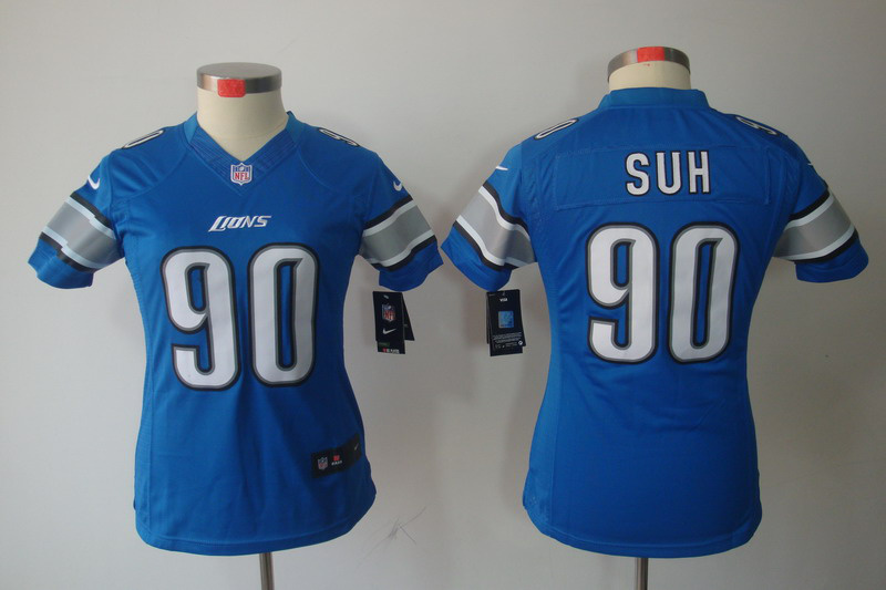 Ndamukong Suh blue Jersey, Women Nike Detroit Lions #90 limited Jersey