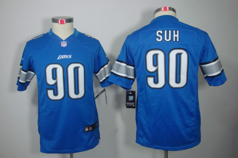 Ndamukong Suh Jersey: Limited Youth #90 Youth Nike Detroit Lions Jersey in blue