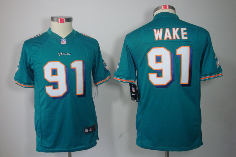 Limited green #91 Wake Youth Nike Miami Dolphins Jersey