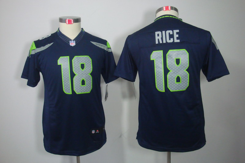 Rice Jersey: Limited Youth #18 Youth Nike Seattle Seahawks Jersey in Blue