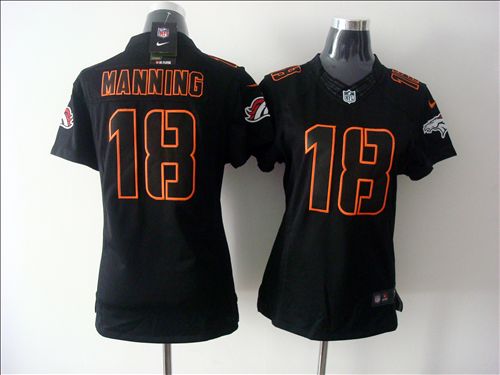 Peyton Manning Black Jersey, Women Nike Denver Broncos #18 Ice Jersey