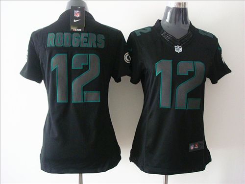 Women Nike Green Bay Packers #12 Rodgers Ice Jersey in Black