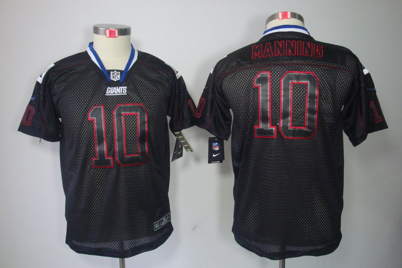 Youth Nike New York Giants #10 Eli Manning Lights Out Black Elite Jersey
