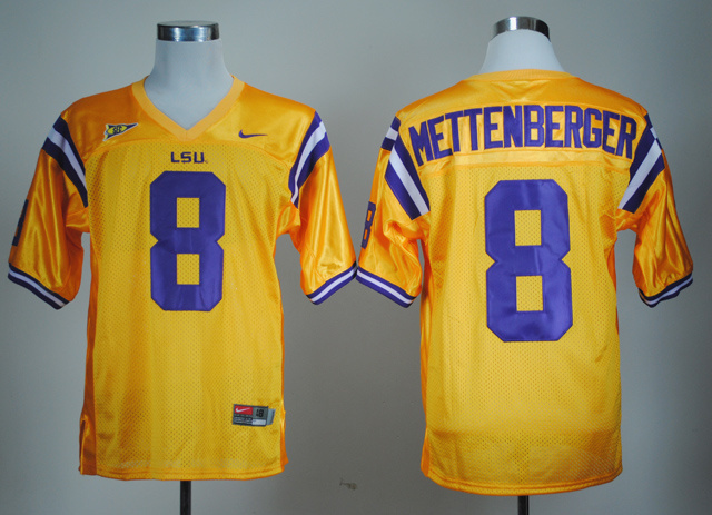 NCAA LSU Tigers#8 Mettenberger yellow jersey