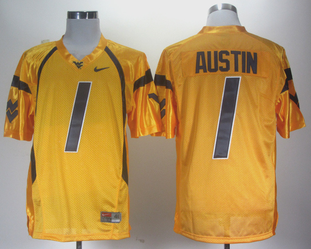NCAA Nike West Virginia #1 Austin yellow jersey