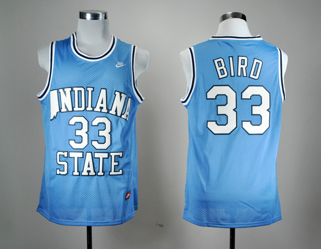 Larry Bird Jersey Indiana State Sycamores #33 Blue College Hardwood Legends Nike NCAA Football Jersey