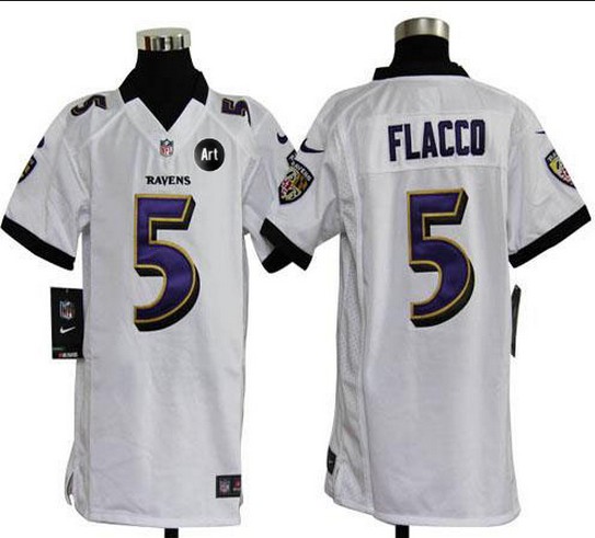 Baltimore Ravens #5 Flacco Youth White Jersey