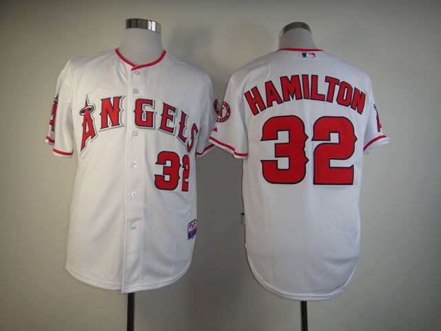 MLB  Los Angeles Angels #32 Hamilton white jersey