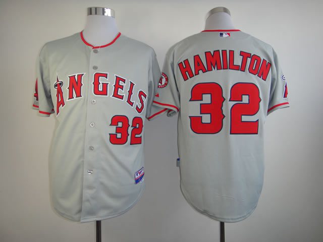 MLB  Los Angeles Angels #32 Hamilton grey jersey