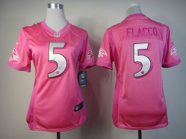 Women Nike Loving Baltimore Ravens Joe Flacco Pink Jersey #5