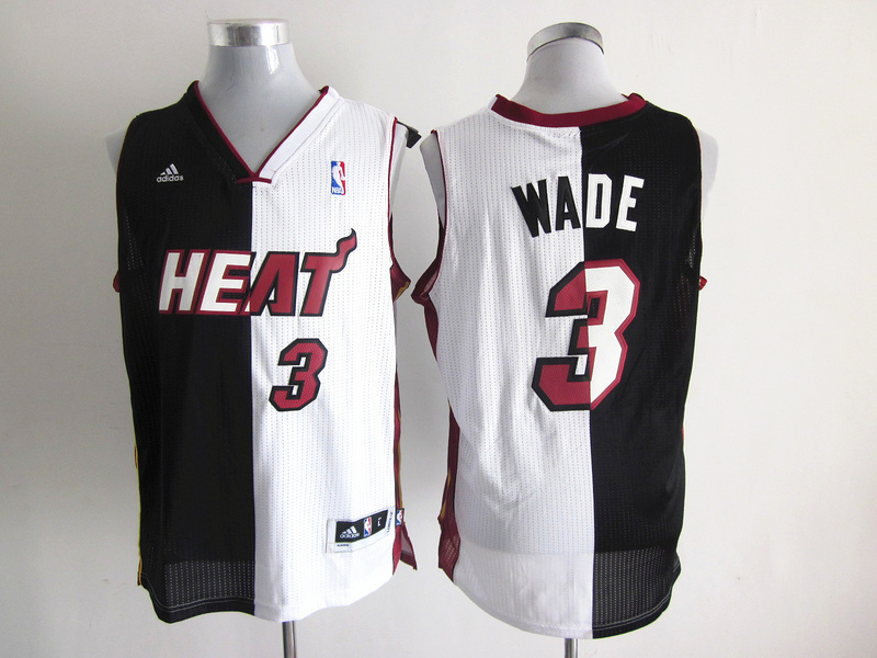 2013 NBA Adidas Heats #3 Wade Split jersey White&Black 