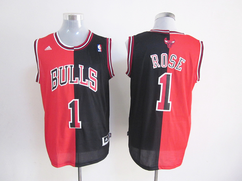 Adidas half and half chigago bulls #1 rose black  red jersey