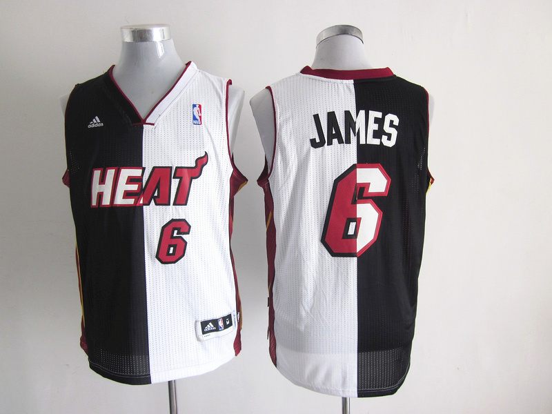 Adidas half and half Miami Heat #6 James black white jersey