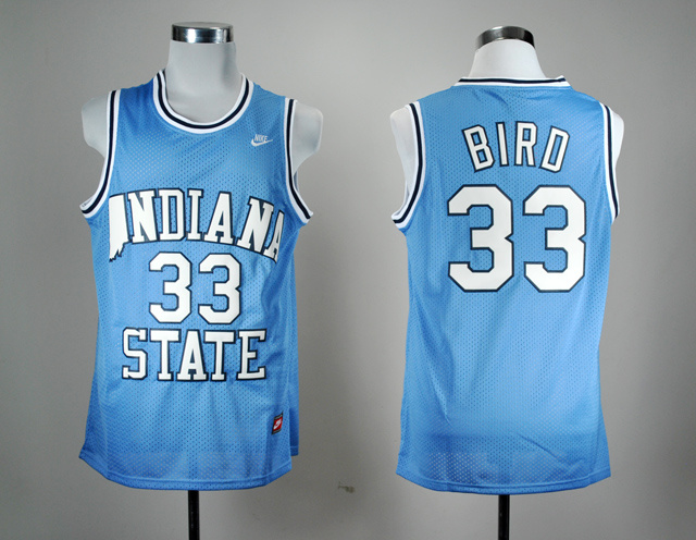 Nike Indiana State Sycamores Larry Bird 33 Blue College Basketball Hardwood Legends Jersey