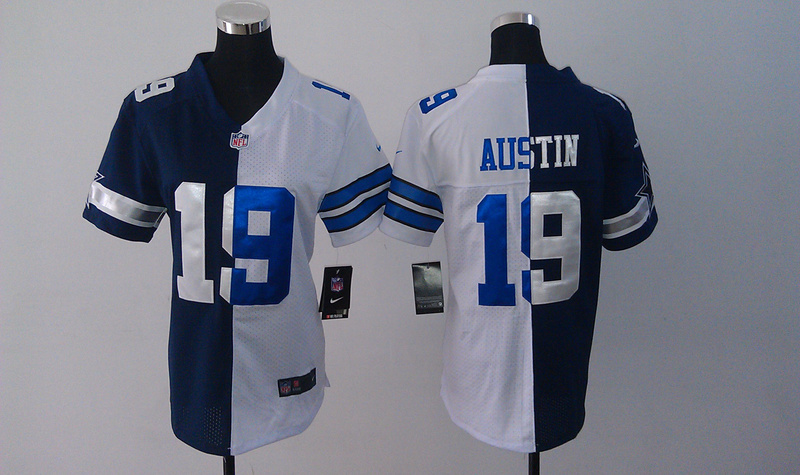 Nike Dallas Cowboys #19 Austin Blue and White Splite Women Jersey