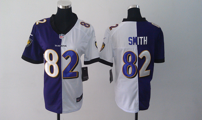 Nike NFL Baltimore Ravens #82 Smith Purple and White Women Splite Jersey