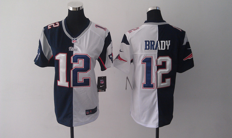 Nike New England Patriots #12 Tom Brady Splite Blue and White Women Jersey