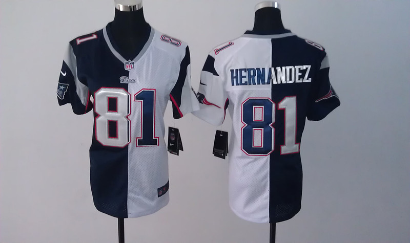 Nike New England Patriots #81 Hernandez Splite Blue and White Women Jersey