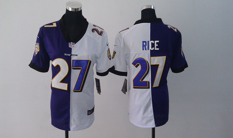 Nike NFL Baltimore Ravens #27 Rice Purple and White Women Splite Jersey