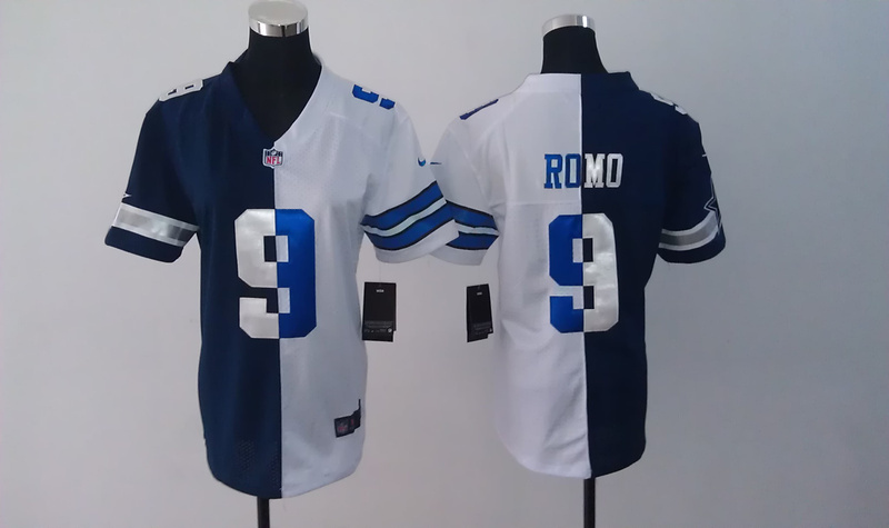 Nike Dallas Cowboys #9 Romo Blue and White Splite Women Jersey