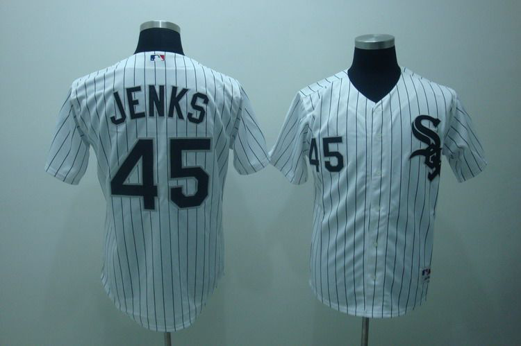 MLB Stitched Chicago White Sox 45 JENKS White With green Strip Jersey