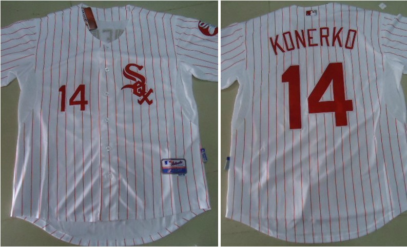 MLB Stitched Chicago White Sox 14 Paul Konerko White With Red Strip Jersey