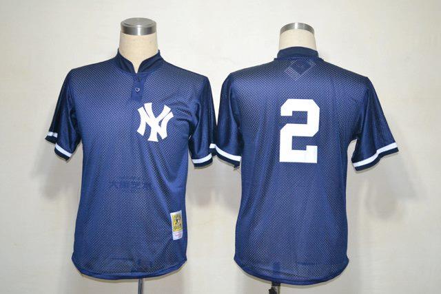 Mitchell And Ness New York Yankees #2 Derek Jeter Navy Blue Practice Stitched Baseball Jersey