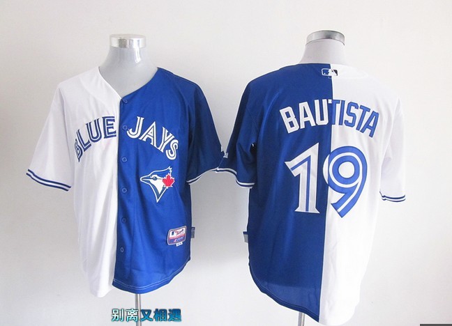 MLB Mens Split jerseys Toronto Blue Jays 19# Bautis Blue and White Color