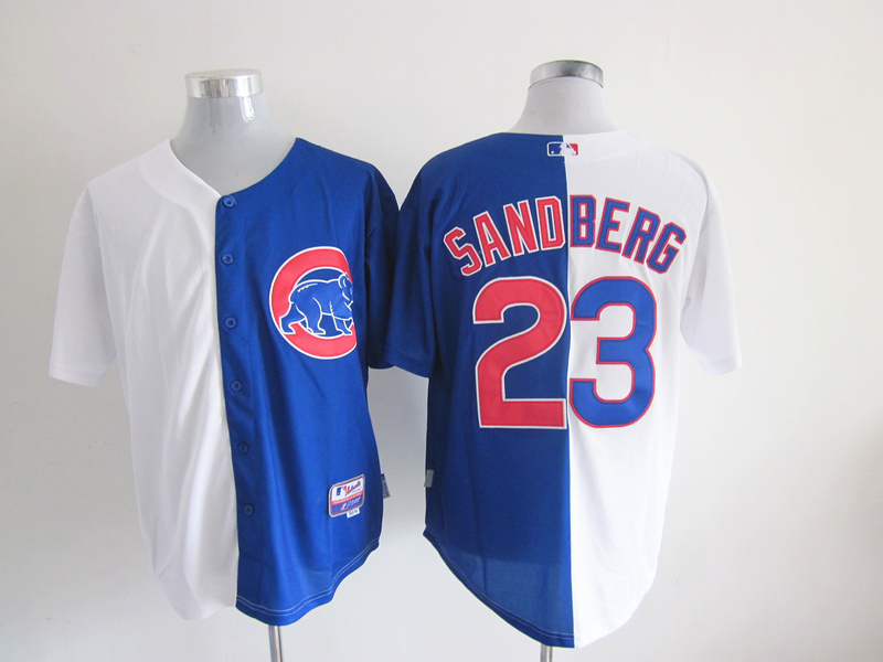 MLB Chicago Cubs #23 Ryne Sandberg Blue and White Split jerseys