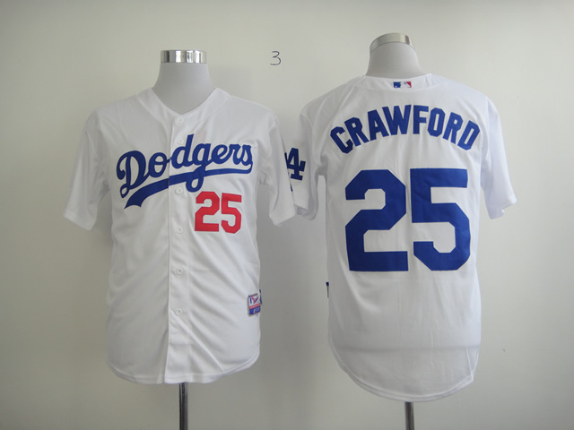 MLB Los Angeles Dodgers #25 CRAWFORD Cool Base white jerseys 