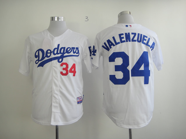 MLB Los Angeles Dodgers #34 VALENZUELA Cool Base white jerseys 